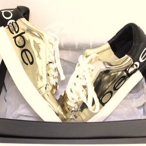 NWT BeBe Sneakers Gold and Black with Original Box From Nordstrom